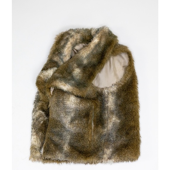 NWOT Joie Womens Collared Open Front Faux Fur Vest Jacket Brown - Picture 4 of 10